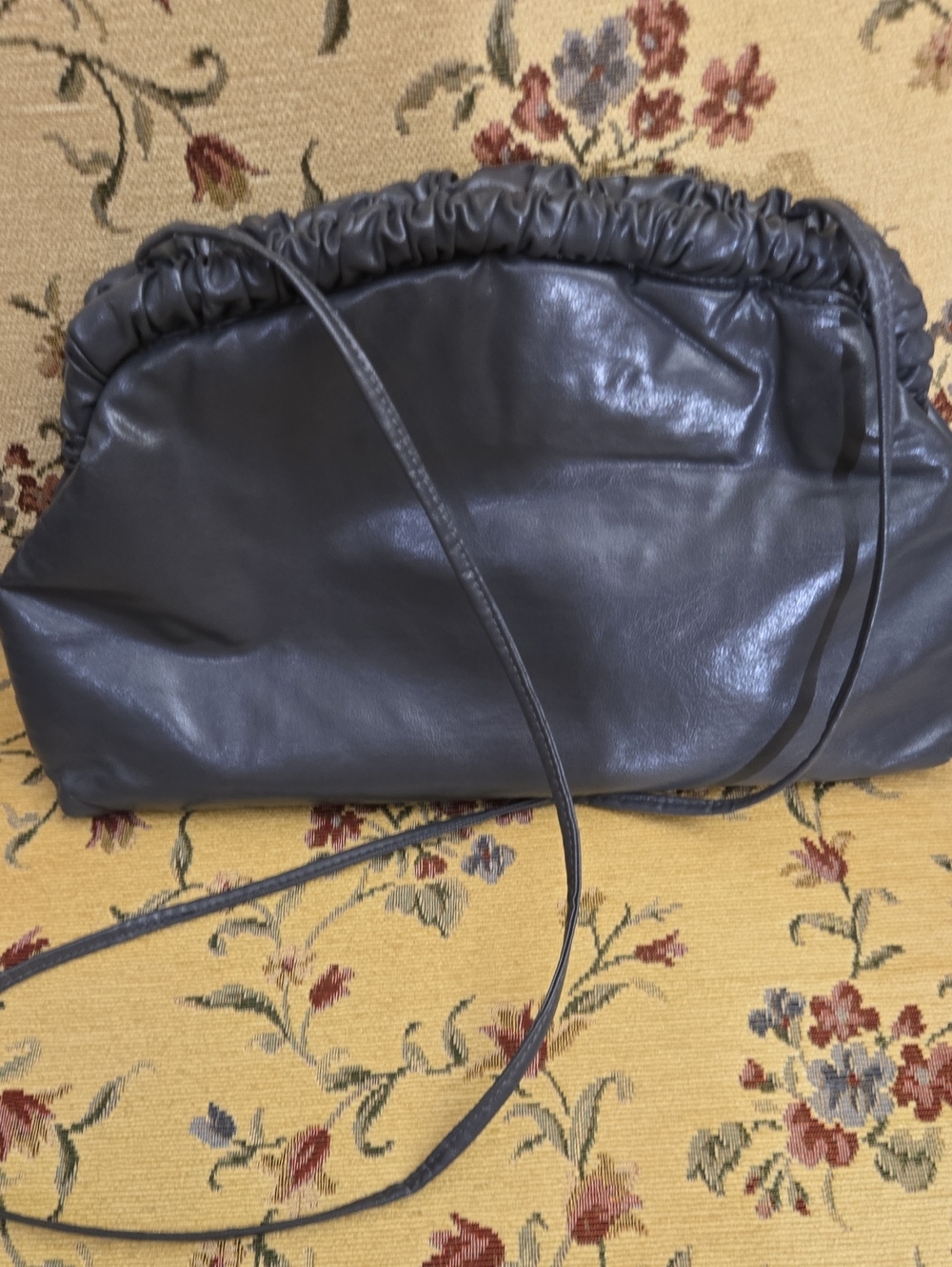 Soft Ruched Leather Like Crossbody Bag - Charcoal